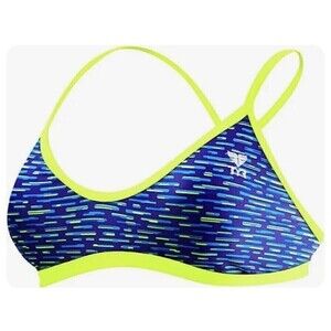 NWT TYR Durafast One Vitality Trinity Bikini Top Gym Workout Blue/Lime XS 0-2